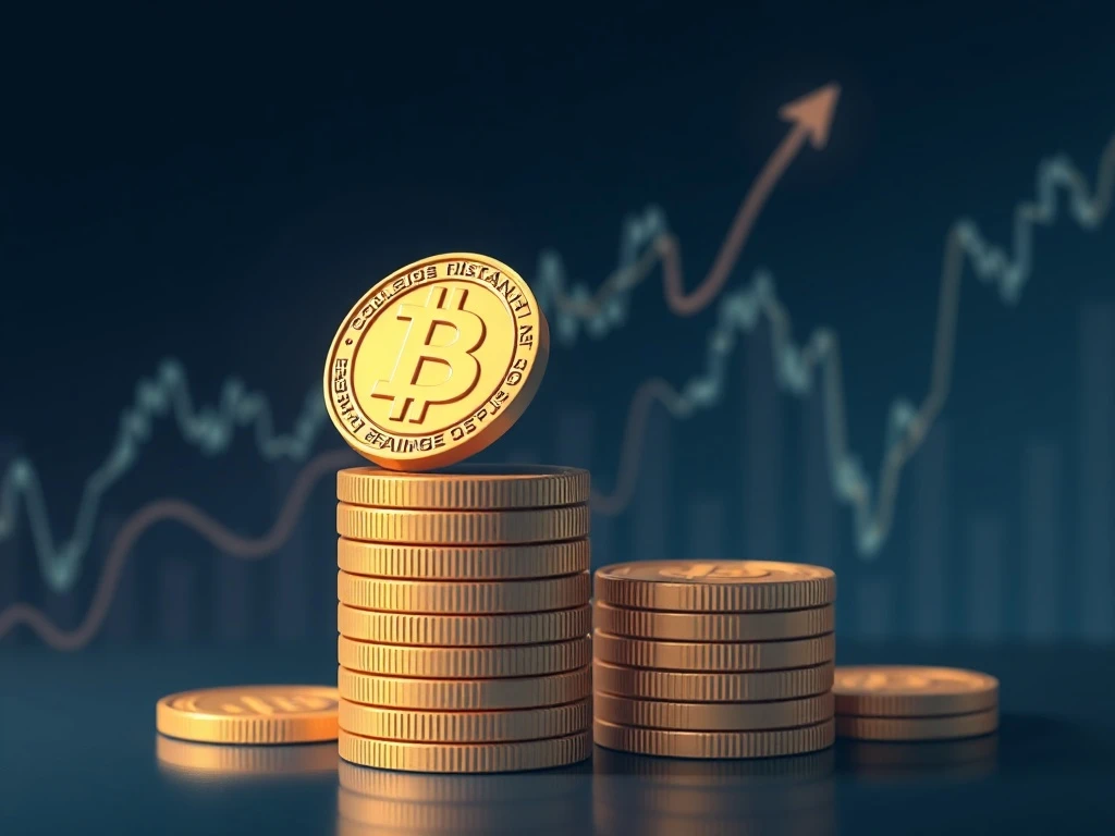 Bitcoin activity stabilization showing coins stacking upward with stable market graph