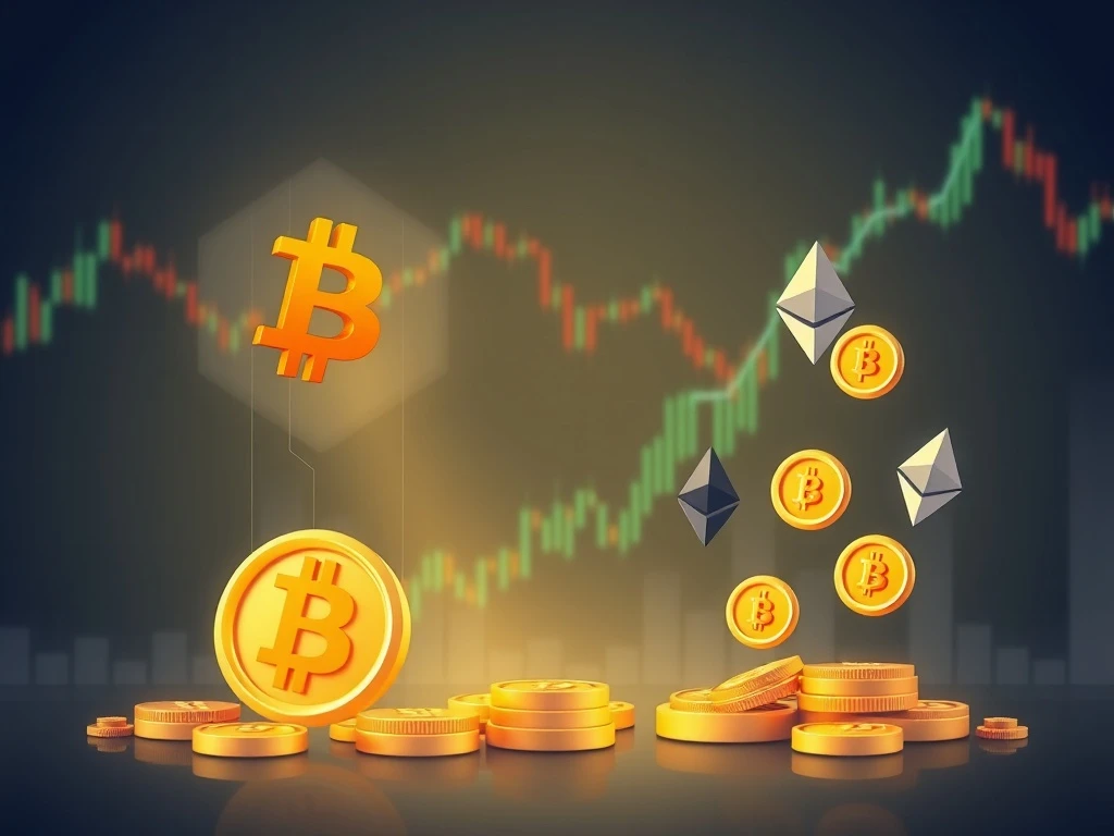 Crypto market divergence showing Bitcoin rising while altcoins fall in contrasting market movement
