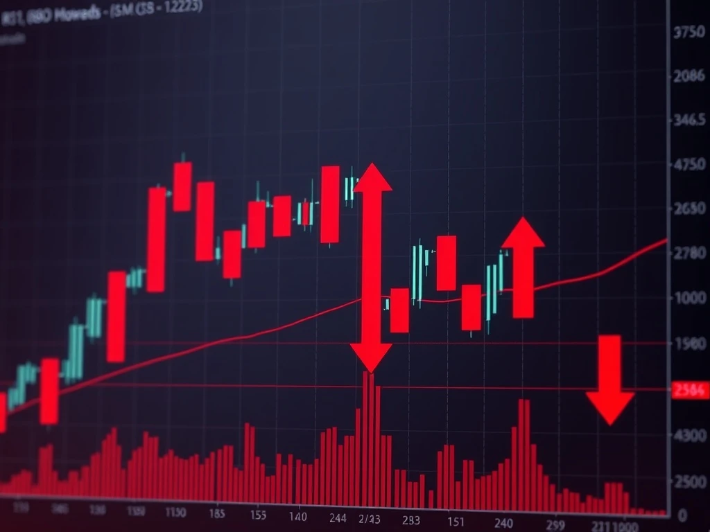 Bitcoin bearish signals showing price breakdown through critical support levels with technical indicators