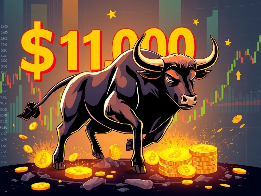Bitcoin bull breaking through $112,000 resistance level showing market momentum