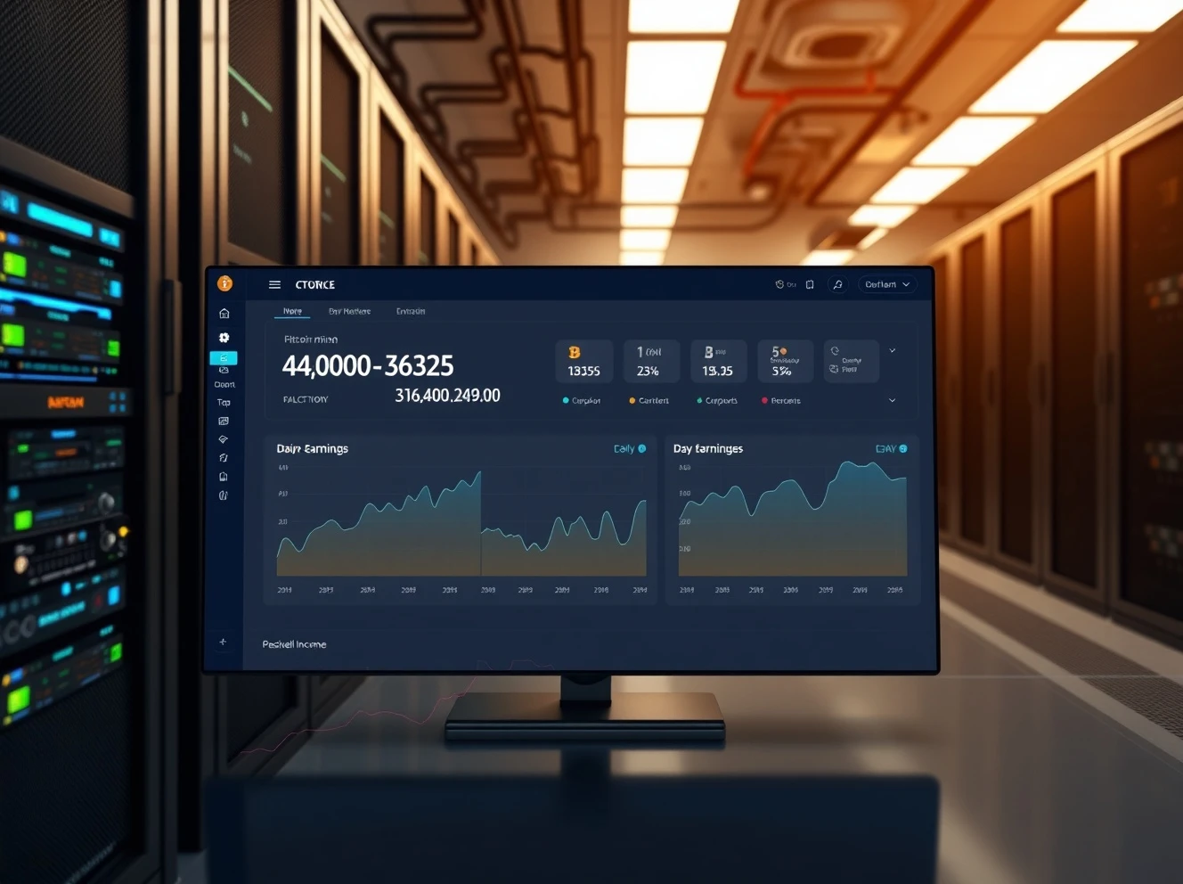 Bitcoin cloud mining dashboard showing daily passive income generation and earnings statistics