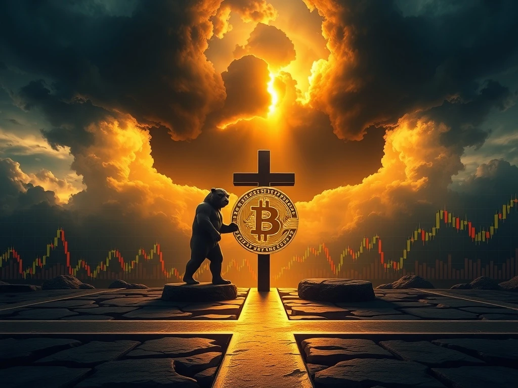 Bitcoin death cross chart showing critical market decision point with bearish and bullish indicators conflicting