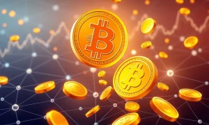 Bitcoin DeFi ecosystem showing digital coins flowing into decentralized lending protocols