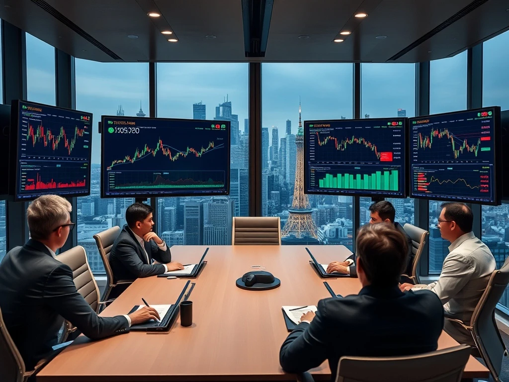 Corporate Bitcoin dividends strategy meeting in Tokyo boardroom with financial charts