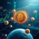 Bitcoin dominance gravitational effect on cryptocurrency market with altcoins orbiting around central BTC symbol