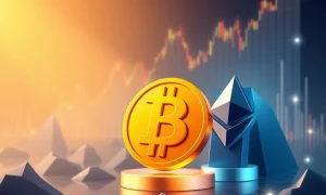Bitcoin dominance illustrated with major cryptocurrencies competing in evolving market landscape