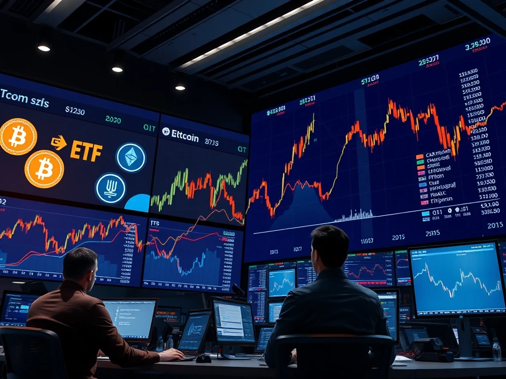 Bitcoin ETFs dominating institutional investment flows while Ethereum declines on financial charts