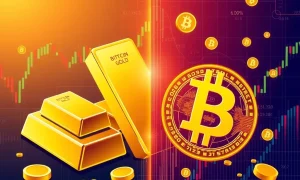 Bitcoin and gold comparison showing safe-haven investing divergence in 2025 market conditions