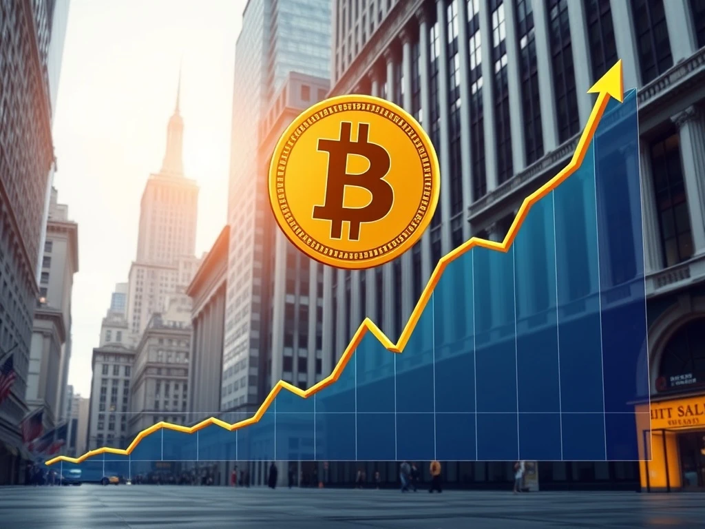 Bitcoin institutional ownership growth shown through financial charts and Wall Street imagery