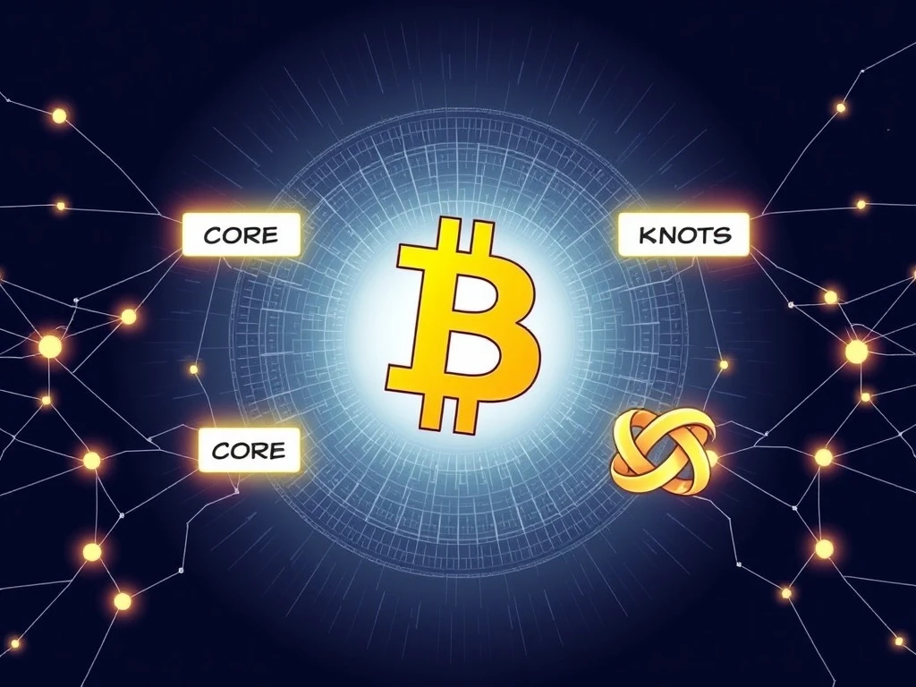 Bitcoin Knots network split showing ideological division in cryptocurrency governance