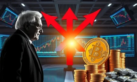 Bitcoin market analysis showing Warren Buffett's cash warning at financial crossroads
