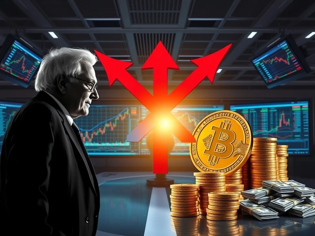 Bitcoin market analysis showing Warren Buffett's cash warning at financial crossroads