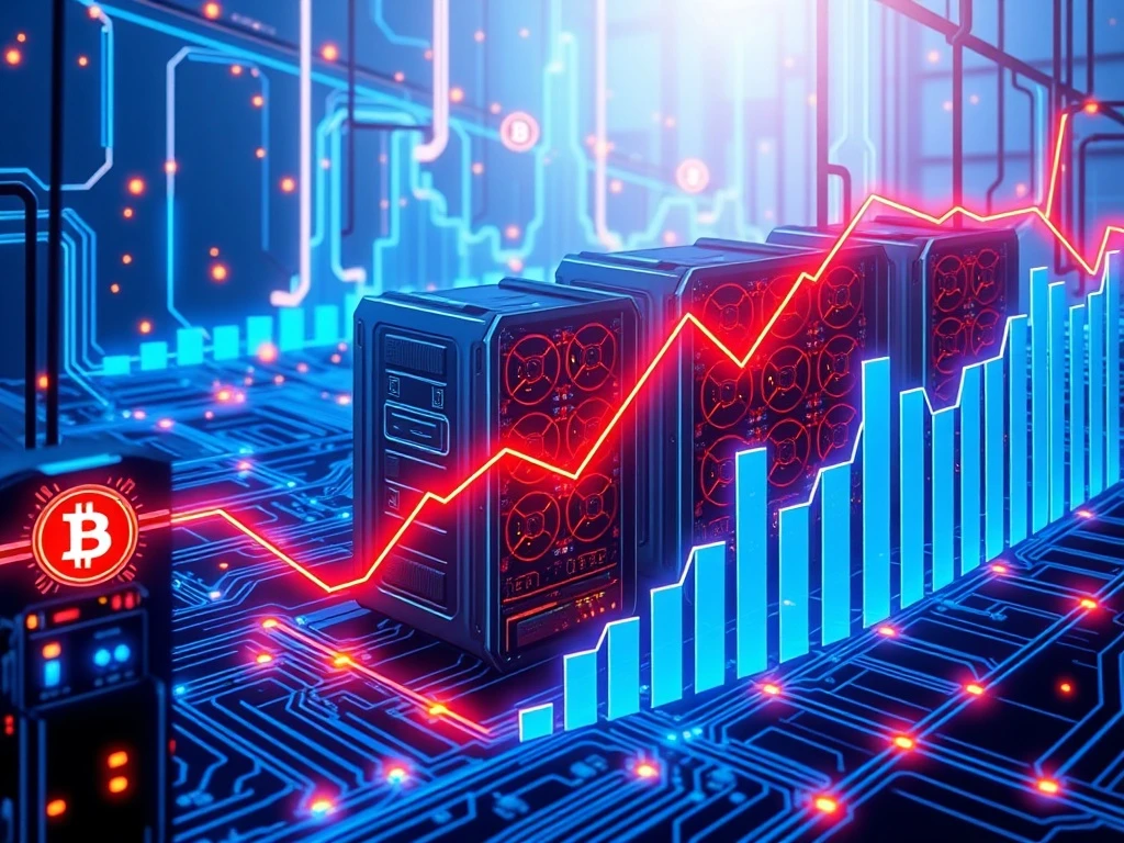 Bitcoin miners achieving record hash rates with advanced mining infrastructure and rising network performance metrics