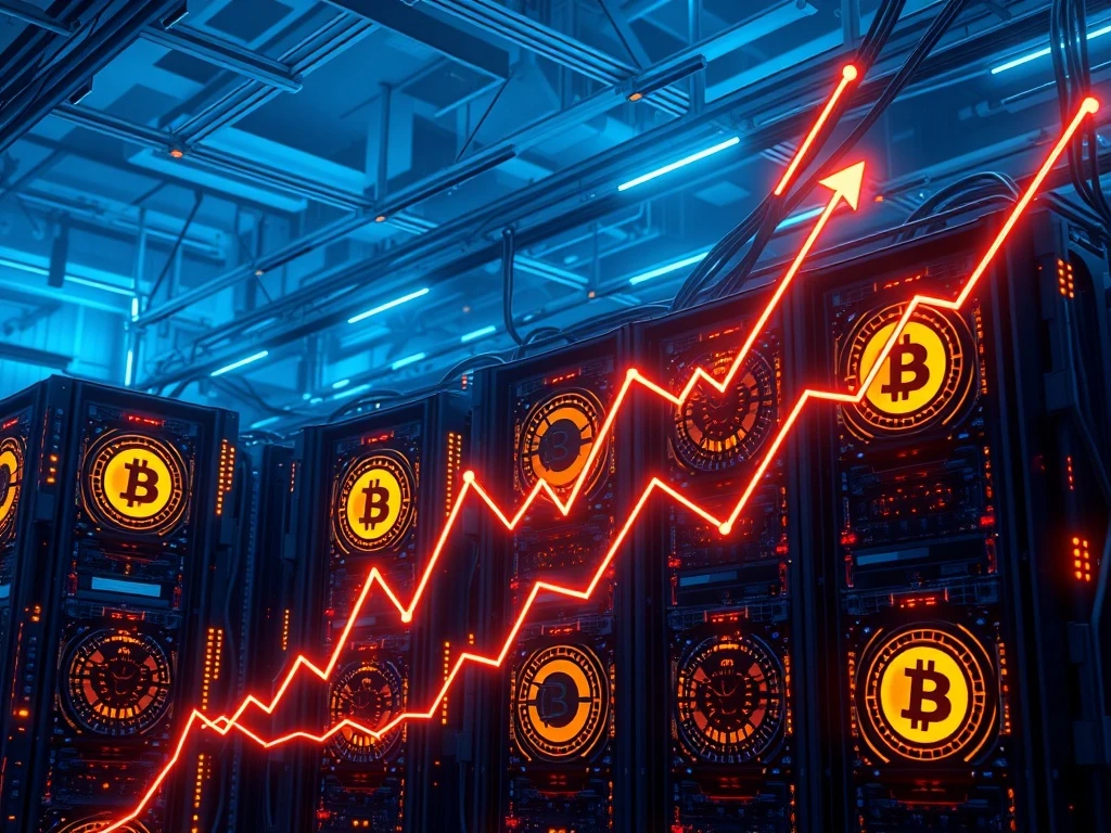Bitcoin mining difficulty visualization showing computational intensity and network hash rate metrics