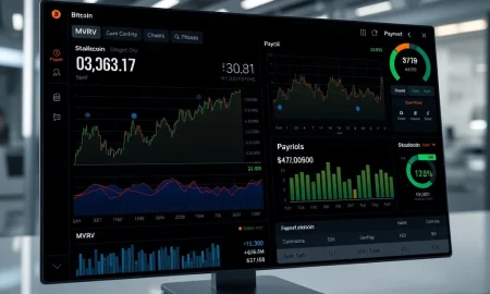 Bitcoin MVRV analysis dashboard showing market neutrality and crypto payroll integration for businesses