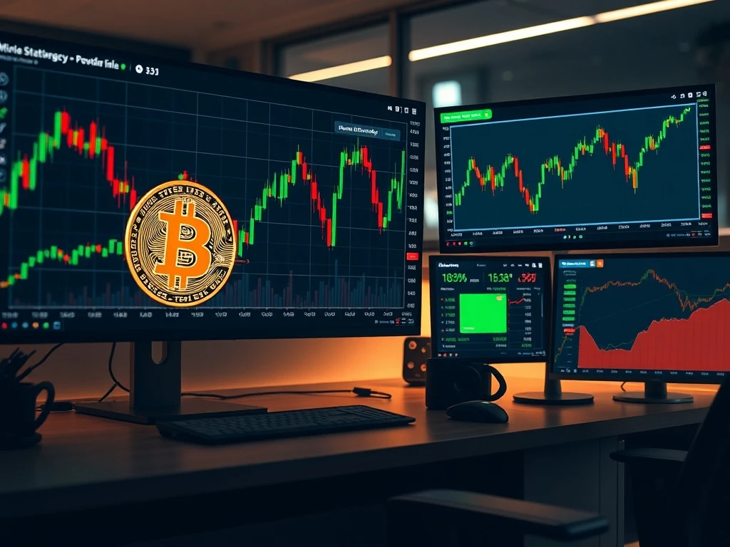 Bitcoin news analysis showing MicroStrategy and Robinhood stock performance comparison with S&P 500 inclusion