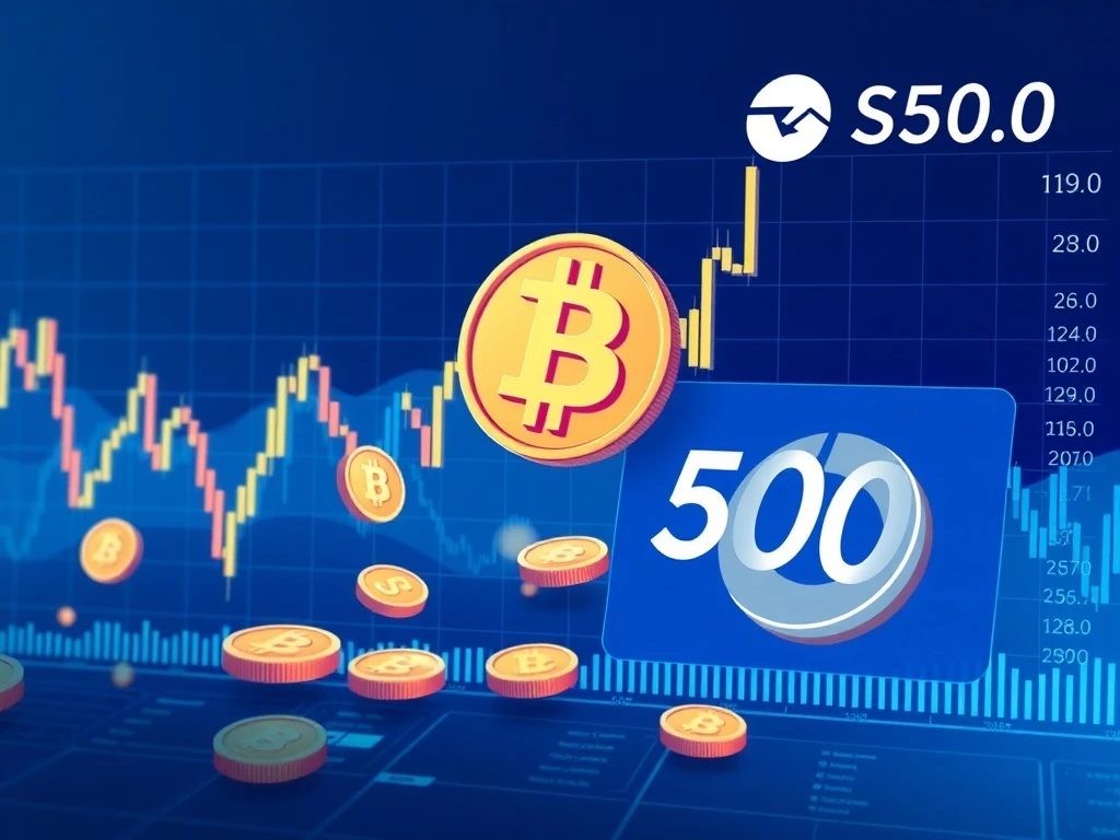 Bitcoin news today showing market volatility and S&P 500 index changes affecting cryptocurrency investments