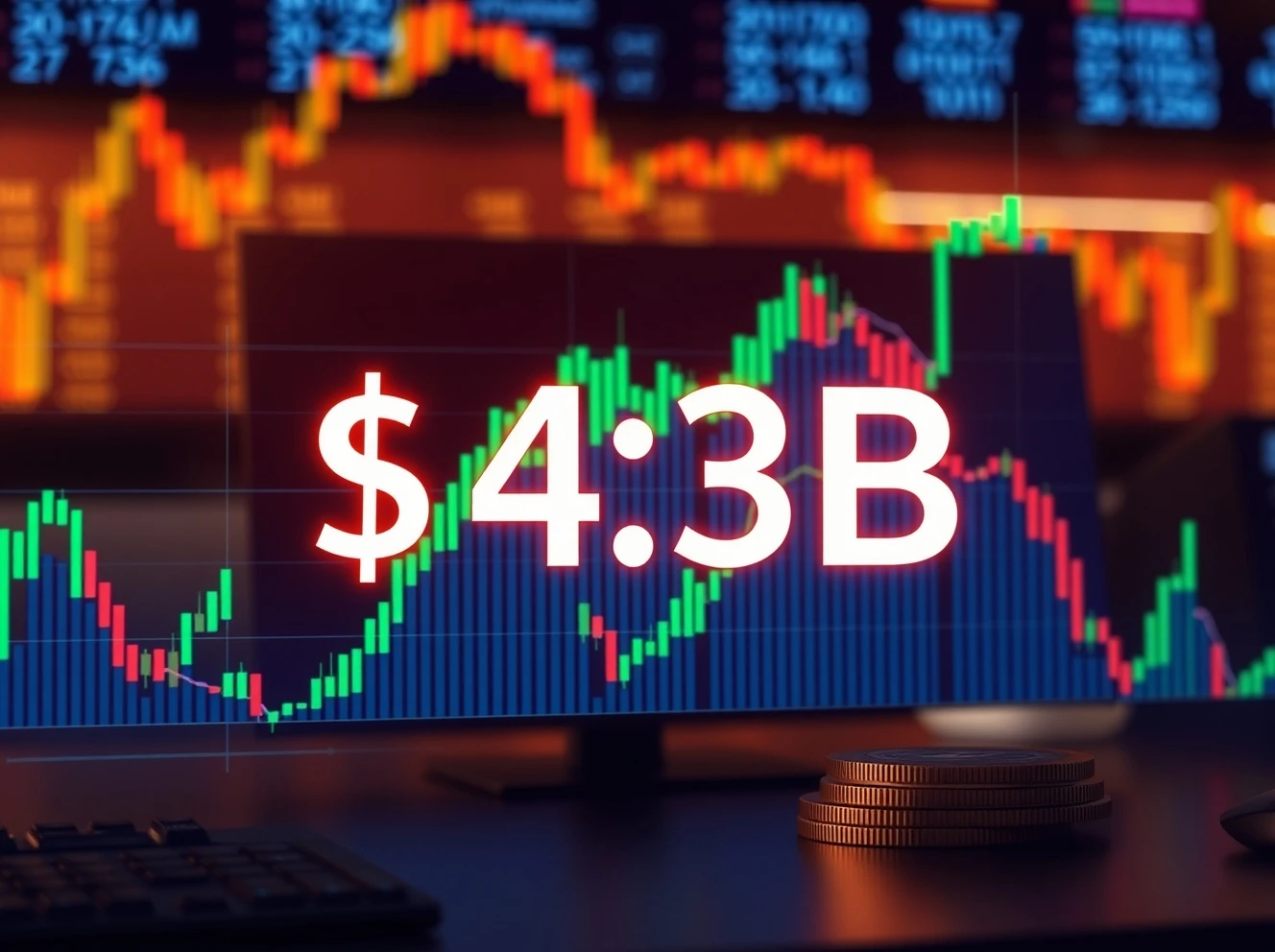 Bitcoin options expiration countdown showing $4.3 billion at stake with market volatility indicators
