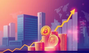 Bitcoin price trajectory showing upward growth with institutional adoption indicators