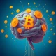 Bitcoin psychological barriers illustrated through brain and blockchain integration concept