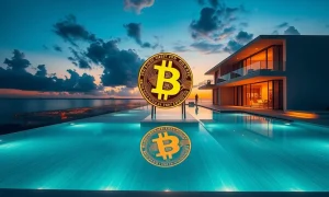 Luxury Miami mansion showcasing Bitcoin real estate transaction potential with oceanfront setting