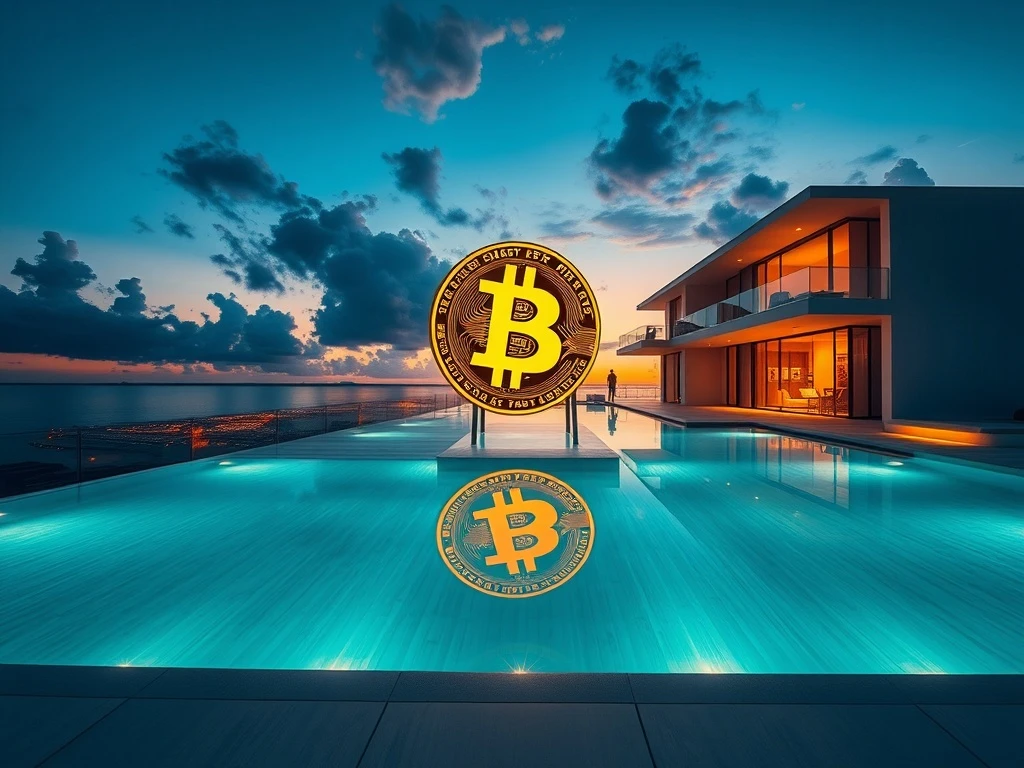 Luxury Miami mansion showcasing Bitcoin real estate transaction potential with oceanfront setting