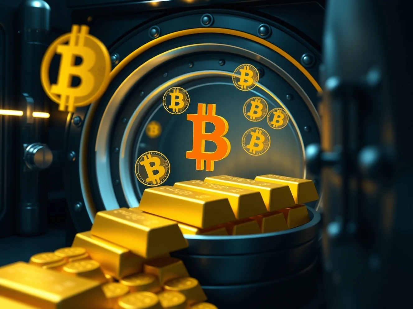 Bitcoin reserve asset integration in central bank vault with digital and traditional assets