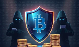 Bitcoin security shield protecting digital assets from cyber attacks