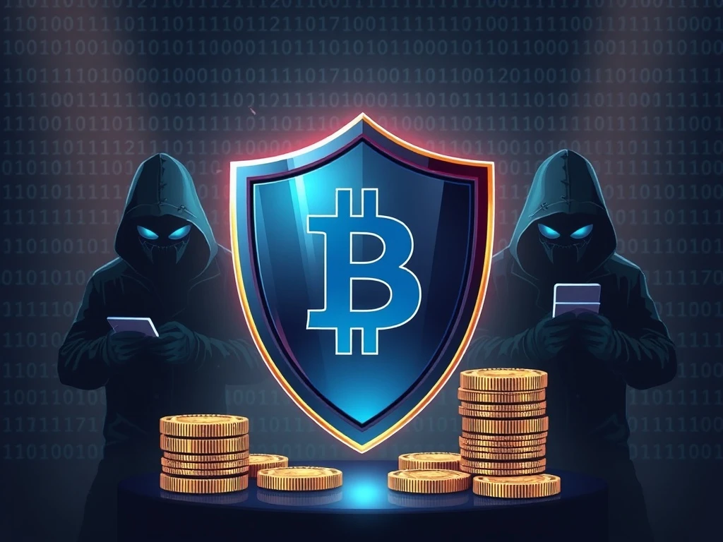 Bitcoin security shield protecting digital assets from cyber attacks