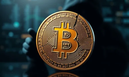 Bitcoin security vulnerability exposed through digital heist illustration