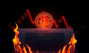 Bitcoin September price chart showing red downward trend with key support levels highlighted