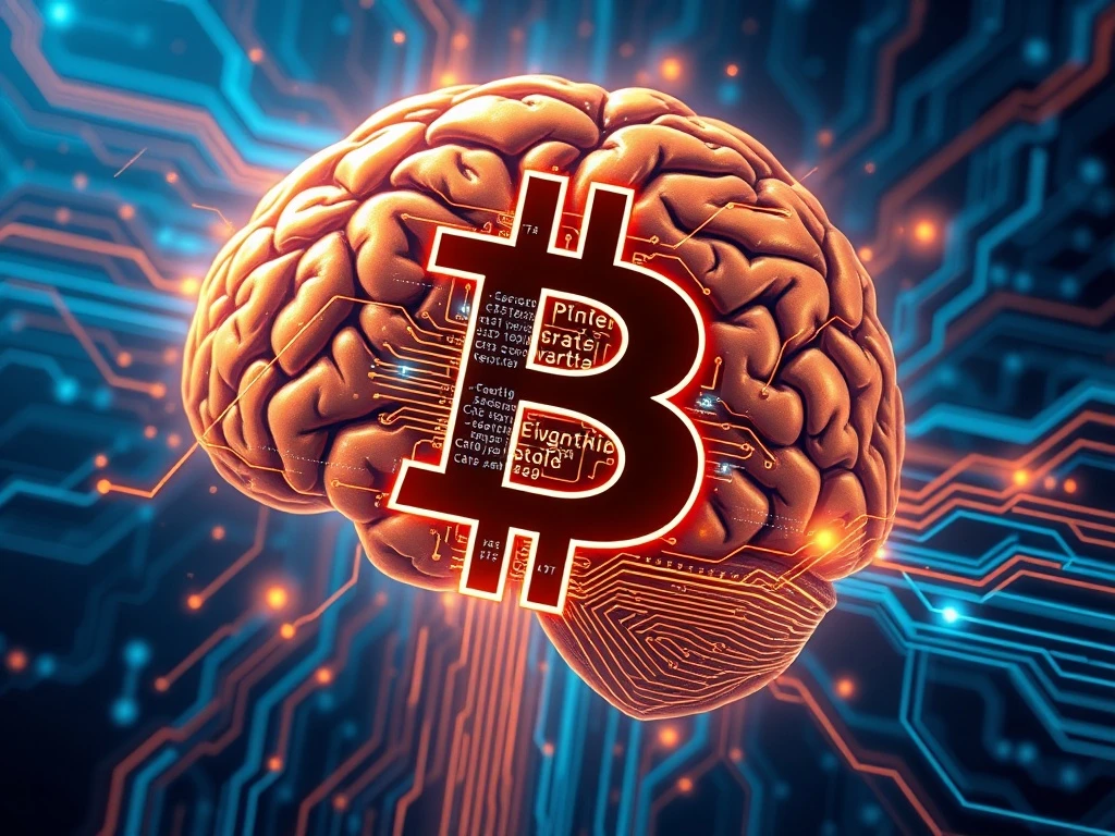 Bitcoin smart contracts transformation showing blockchain brain with digital circuits