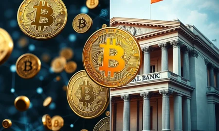 Bitcoin speculative gains challenging traditional financial systems and central bank authority with digital innovation