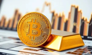 Bitcoin store of value comparison with gold bars showing digital versus traditional safe haven assets