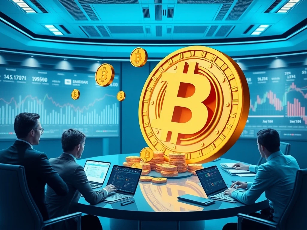 Corporate Bitcoin treasury strategy showing digital coins flowing into company vault