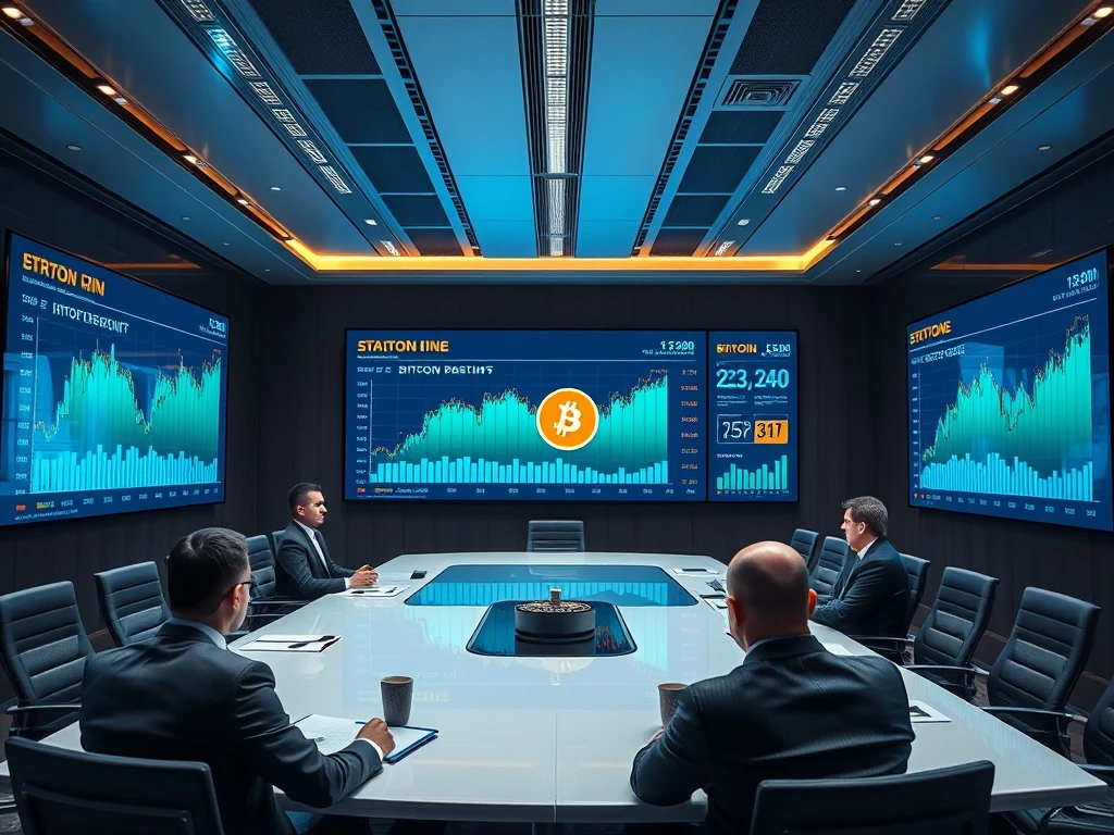 Strategic Bitcoin Treasury Diversification in corporate boardroom with digital portfolio analytics