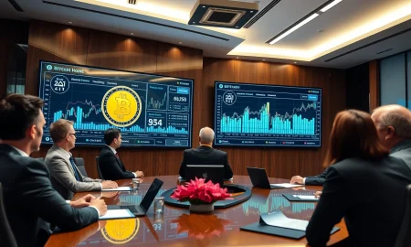 Corporate Bitcoin treasury diversification strategy meeting with digital asset charts