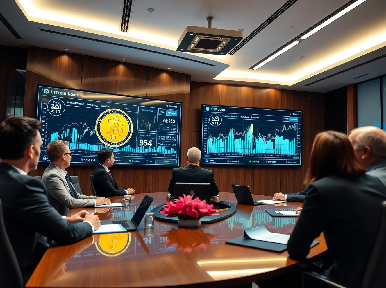 Corporate Bitcoin treasury diversification strategy meeting with digital asset charts