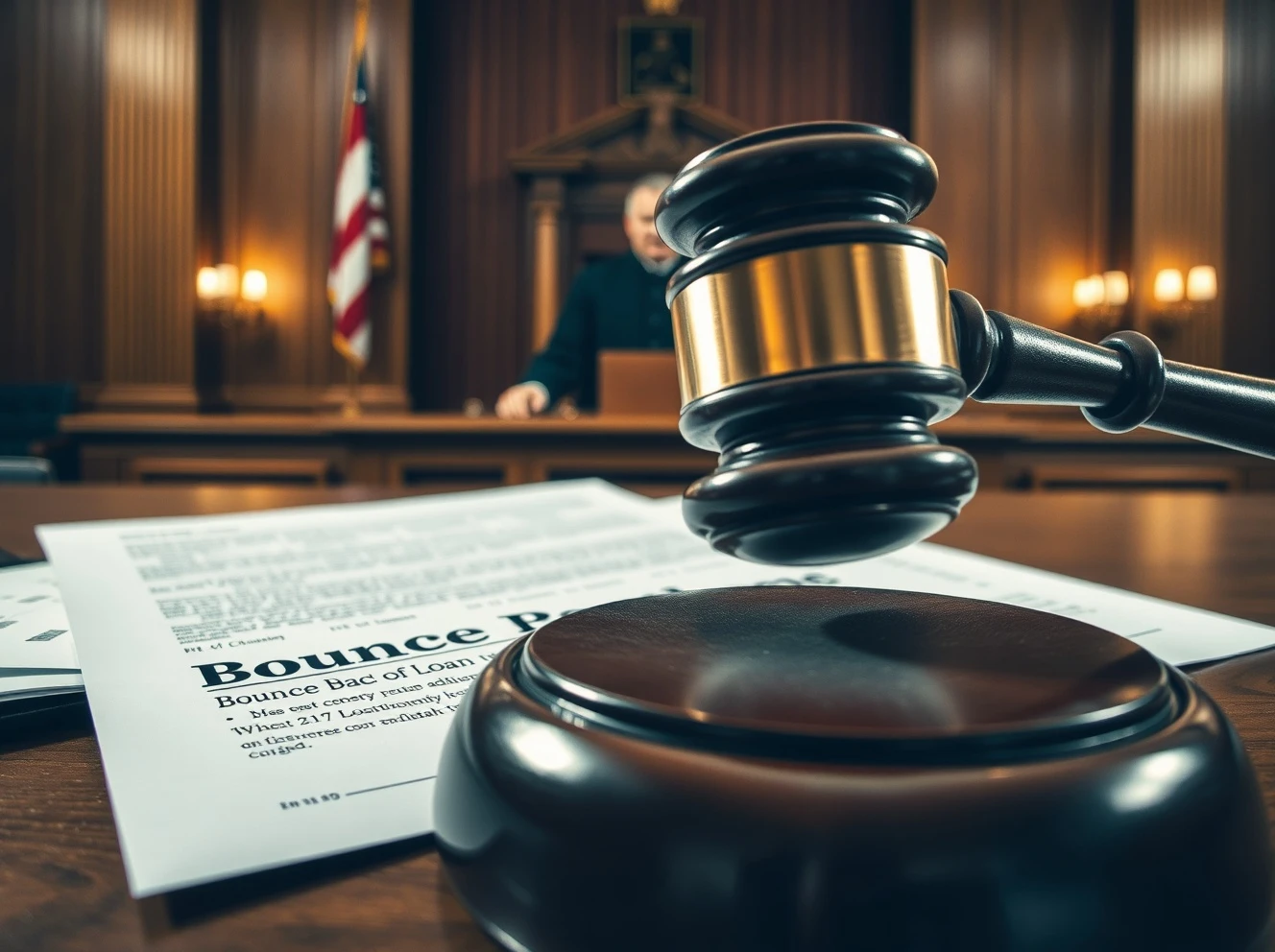 Courtroom scene showing Covid loan fraud case with judge delivering sentence