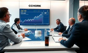 BlackRock executives analyzing XRP ETF investment strategy with market data charts