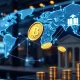 Blockchain automation transforming financial transactions between global banking institutions with digital currency flow