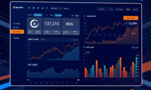 BlockchainFX cryptocurrency platform dashboard showing trading performance and growth metrics