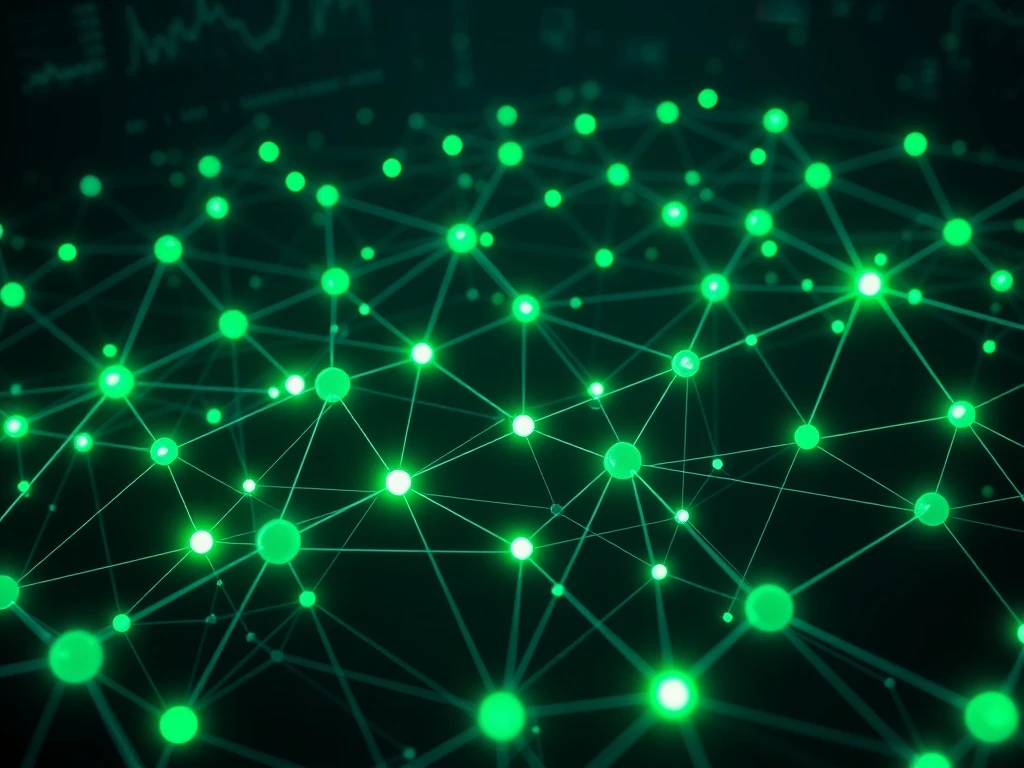 BlockDAG network visualization showing efficient blockchain technology with interconnected nodes and financial growth indicators