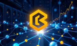 BlockDAG presale achievement showing blockchain technology growth and financial success with mining equipment and network visualization