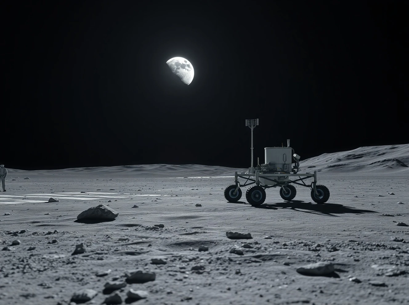 Blue Origin NASA contract mission showing VIPER rover exploring lunar south pole for water ice
