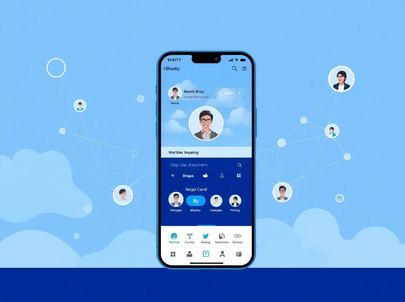 Bluesky social media platform interface showing decentralized network connections