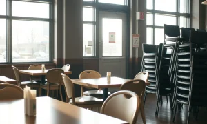 Closed restaurant showing empty dining area during recent restaurant closures