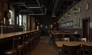 Brewery closure showing empty taproom with abandoned bar equipment and vacant seating area