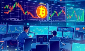 BTC perpetual futures trading dashboard showing long/short ratio analysis and market sentiment indicators