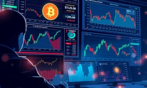 BTC perpetual futures trading dashboard showing long/short ratio analysis and market sentiment indicators